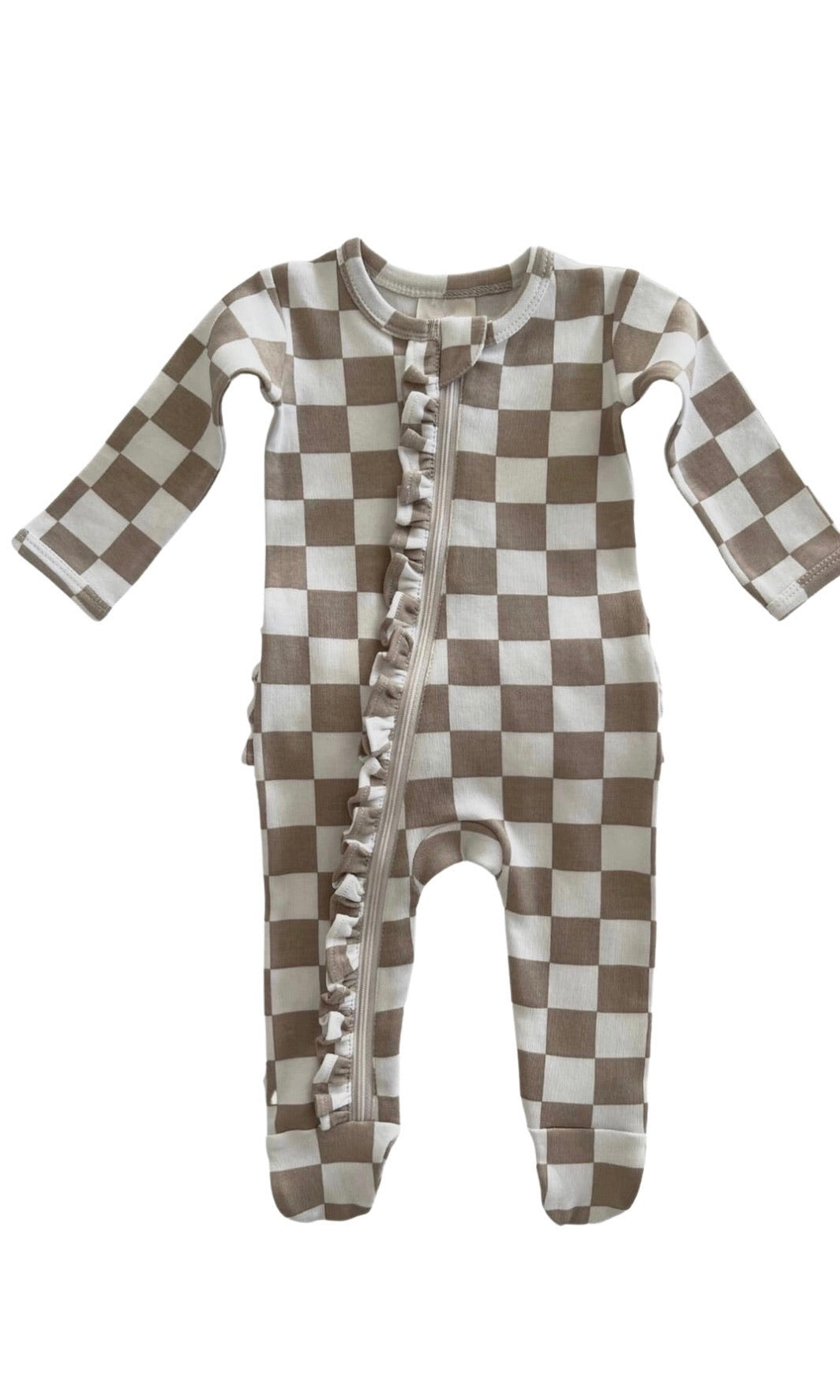 TIRAMISU CHECKERBOARD ORGANIC FRILL ZIP FOOTIE
