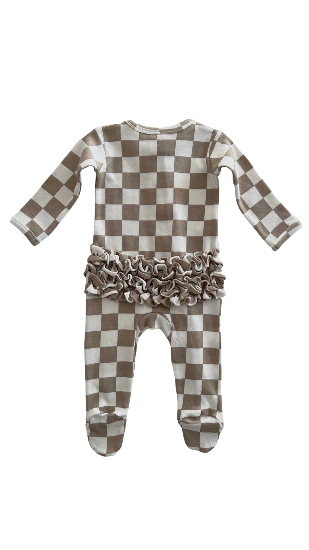 TIRAMISU CHECKERBOARD ORGANIC FRILL ZIP FOOTIE