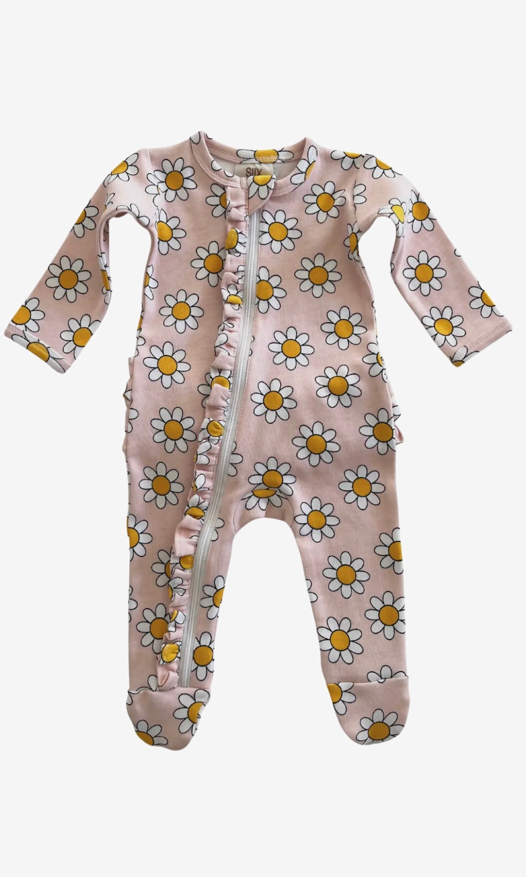 DAISY POP TAFFY ORGANIC FRILL ZIP FOOTIE