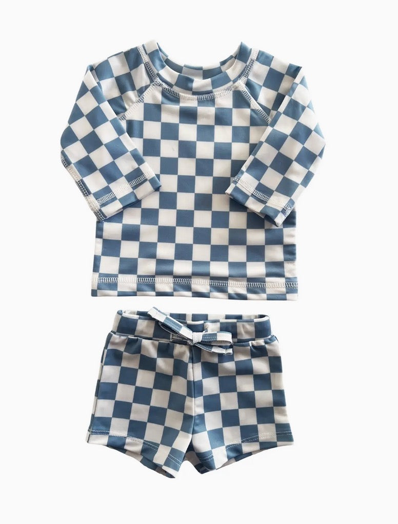 BLUEBERRY MUFFIN CHECKERBOARD RASHGUARD SET | UPF 50+