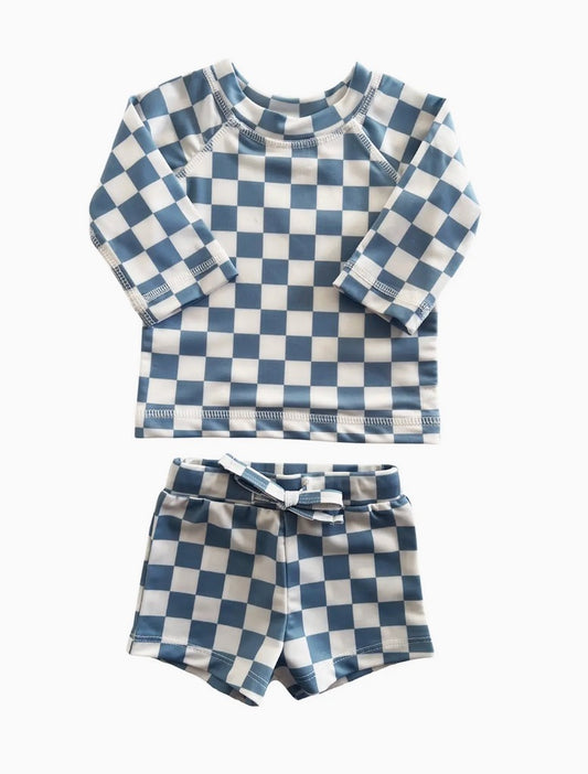 BLUEBERRY MUFFIN CHECKERBOARD RASHGUARD SET | UPF 50+