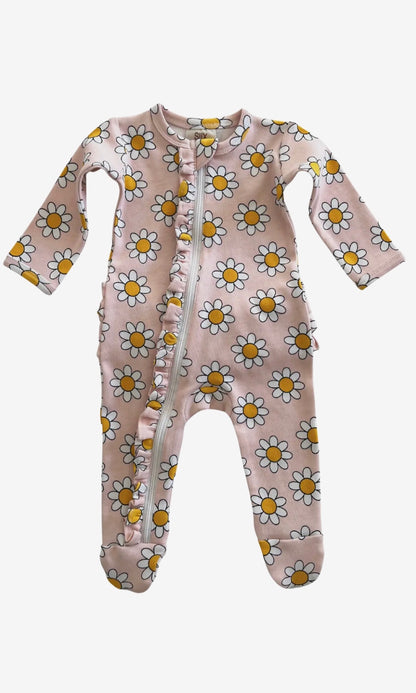 DAISY POP TAFFY ORGANIC FRILL ZIP FOOTIE