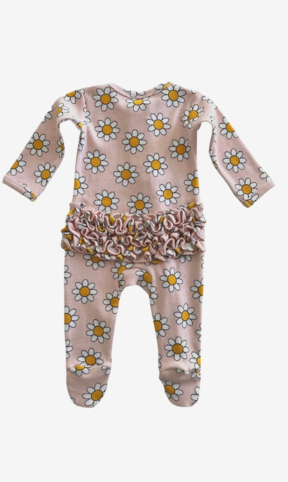 DAISY POP TAFFY ORGANIC FRILL ZIP FOOTIE