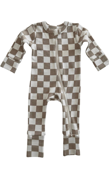 TIRAMISU CHECKERBOARD ORGANIC 2-WAY ZIP ROMPER