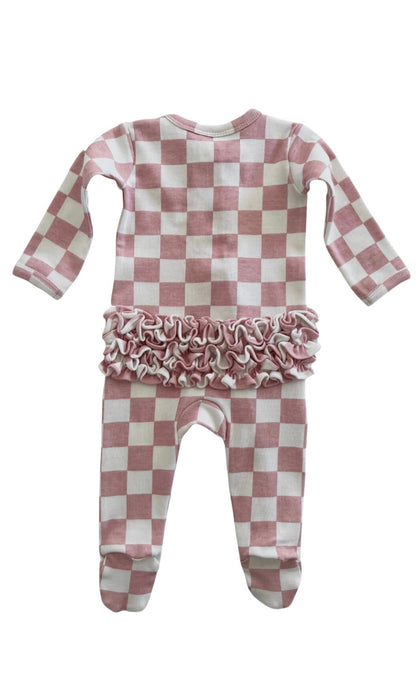 STRAWBERRY SHORTCAKE CHECKERBOARD ORGANIC FRILL ZIP FOOTIE
