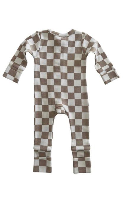 TIRAMISU CHECKERBOARD ORGANIC 2-WAY ZIP ROMPER