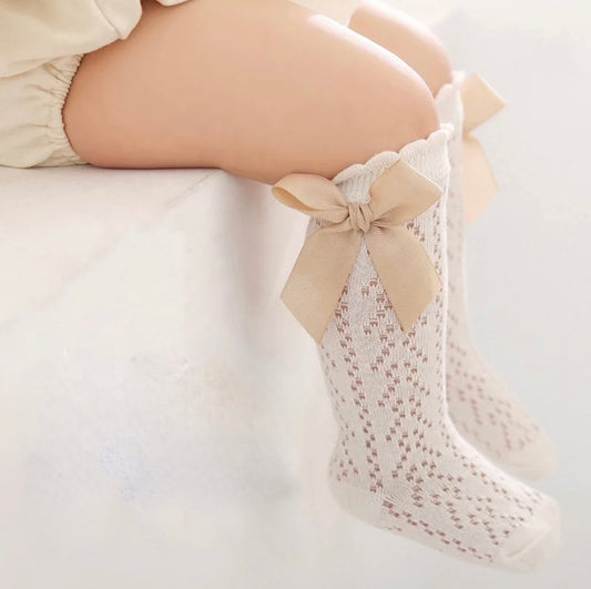 OVER THE KNEE SOCKS WITH BOW | CREAM
