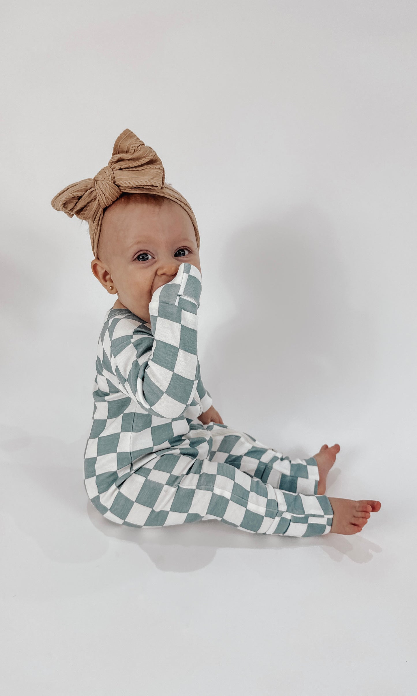 BLUEBERRY MUFFIN CHECKERBOARD ORGANIC TWO WAY ZIP ROMPER